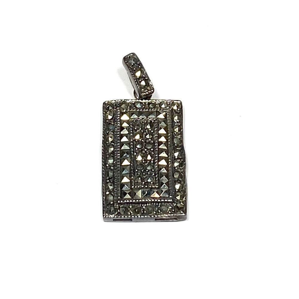 925 Sterling Silver Pendant Rectangular Marcasite… - image 8